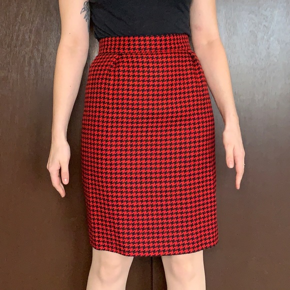 Vintage Wool Houndstooth Pencil Skirt - Picture 2 of 7